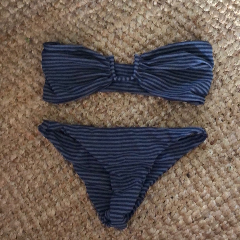 Mikoh swimwear bikini gray stripe bandeau set of 3